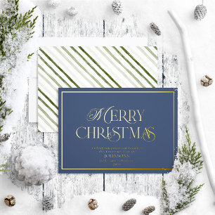 Modern Merry Christmas Navy Blue Foil Holiday Card