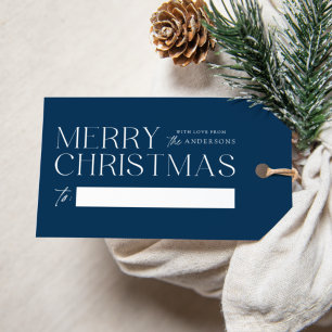 Modern Merry Christmas Navy Blue Gift Tags
