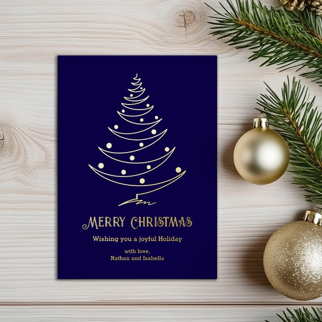 Modern Merry Christmas Navy Blue Gold  Foil Holiday Card (Creator Uploaded)