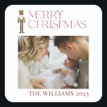 Modern Merry Christmas Nutcracker Watercolor Photo Square Sticker<br><div class="desc">'Tis the season to bring smiles and cheer! Our Modern Merry Christmas Nutcracker Watercolor Photo Square Sticker is the perfect way to get your family in the holiday spirit. This festive sticker features a unique watercolor nutcracker with bright red 'Merry Christmas' typography, creating a beautiful warm personalised touch for your...</div>