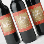 Modern Merry Christmas on Gold Red Wine Label<br><div class="desc">Elegant Merry Christmas typography in chic white lettering on a splash of faux gold foil,  these wine bottle labels feature a red background and modern gold squiggles and dots pattern. Personalised with your name. MATCHING paper plates,  napkins and MORE designs in our store.</div>