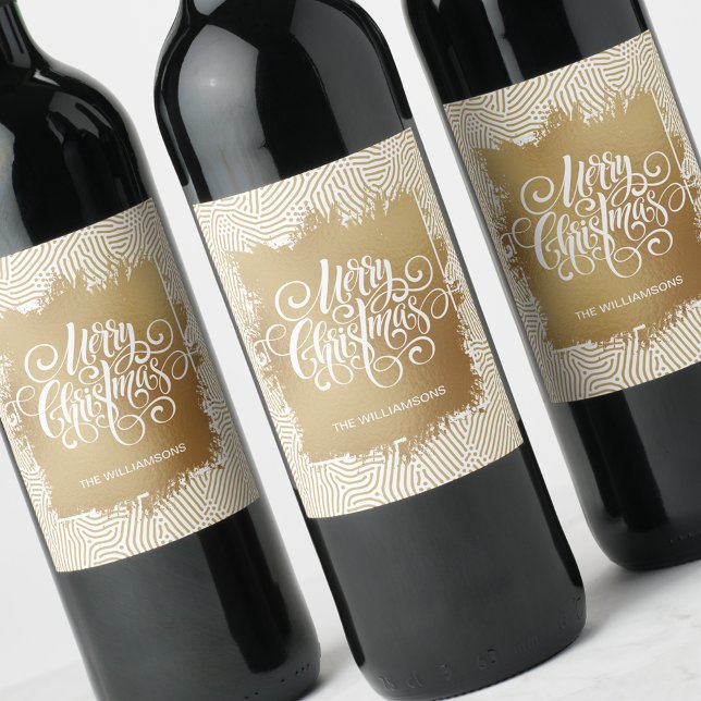 Modern Merry Christmas on Gold Wine Label (Creator Uploaded)