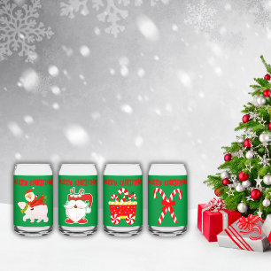Modern Merry Christmas on Green Can Glass