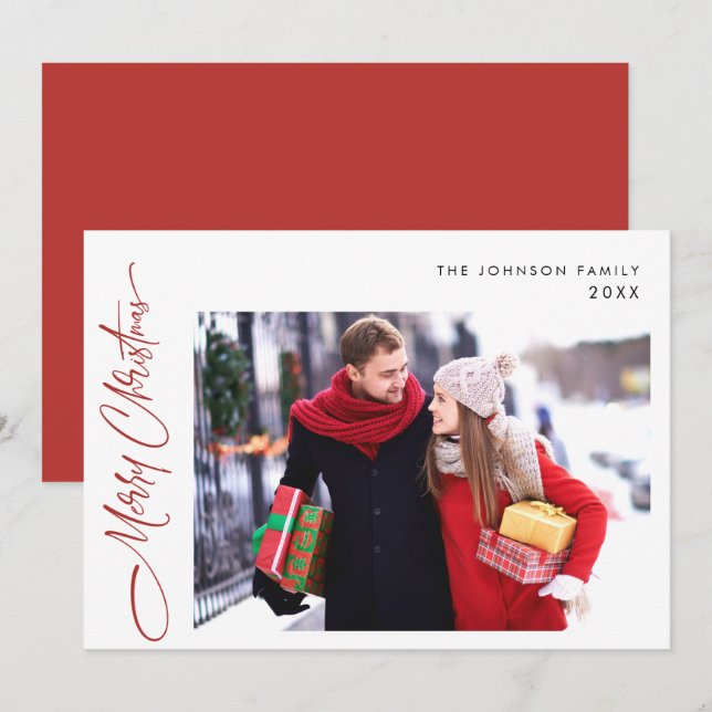 Modern Merry Christmas One PHOTO Greeting Holiday Card (Front/Back)