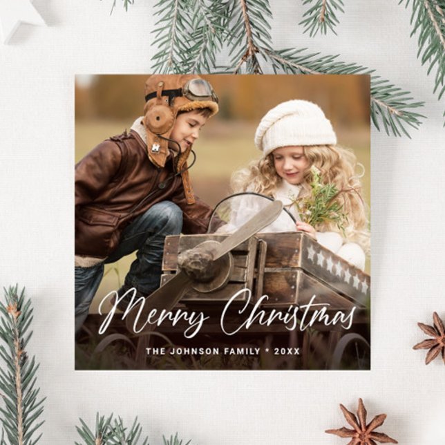 Modern Merry Christmas One PHOTO Greeting Simple Holiday Card (Creator Uploaded)