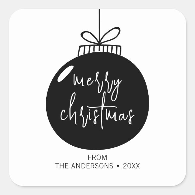 Modern Merry Christmas Ornament Holiday Square Sticker (Front)