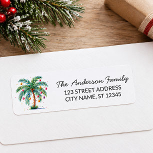 Modern Merry Christmas Palm Tree Return Address Label