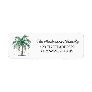 Modern Merry Christmas Palm Tree Return Address    Label