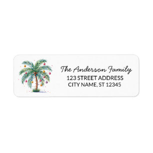 Modern Merry Christmas Palm Tree Return Address    Return Address Label