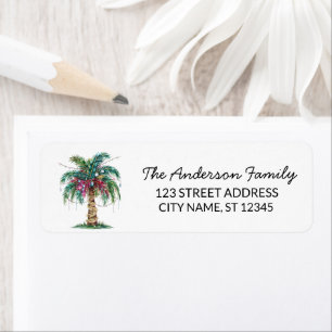 Modern Merry Christmas Palm Tree Return Address    Return Address Label