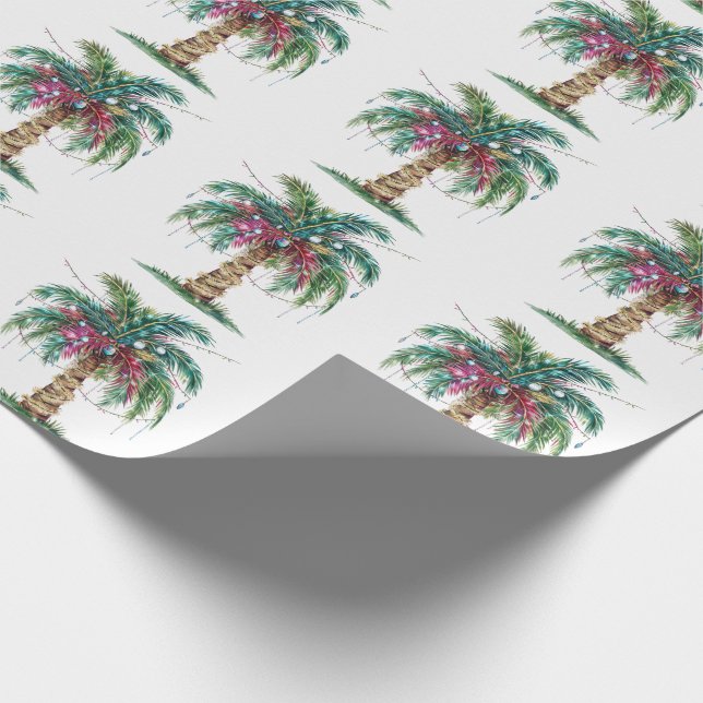 Modern Merry Christmas Palm Tree Tree Light  Wrapping Paper (Corner)