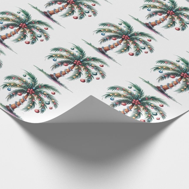 Modern Merry Christmas Palm Tree Tree Light  Wrapping Paper (Corner)