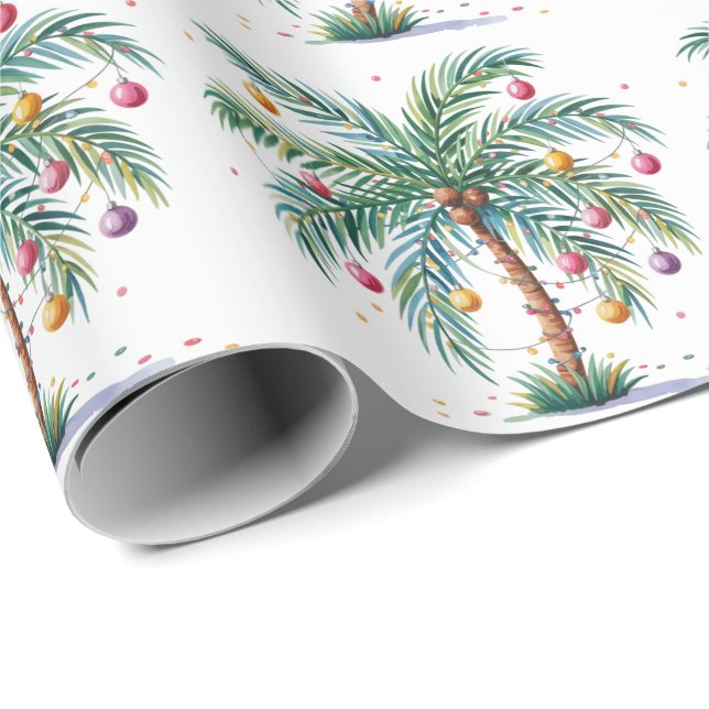 Modern Merry Christmas Palm Tree Tree Light  Wrapping Paper (Roll Corner)