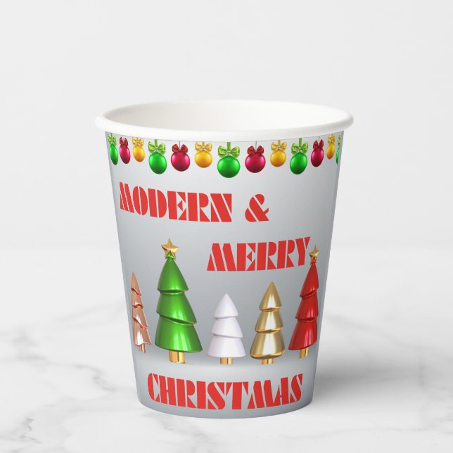 Modern Merry Christmas Paper Cups - Holiday Design (Front)