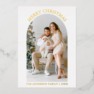 Modern Merry Christmas Photo Arch Gold Foil Holiday Card