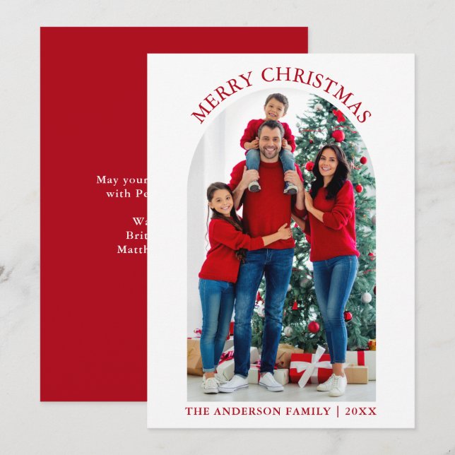 Modern Merry Christmas Photo Arch Red Holiday (Front/Back)
