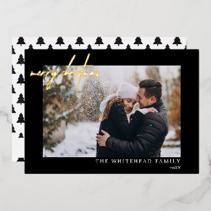 Modern Merry Christmas Photo Black Foil Holiday Card