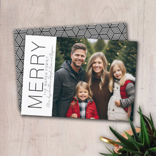 Modern Merry Christmas Photo Black White Minimal Holiday Card