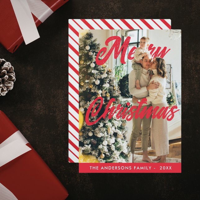 Modern Merry Christmas Photo Card Candy Cane (Creator Uploaded)