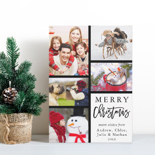 Modern Merry Christmas Photo Collage Holiday Card