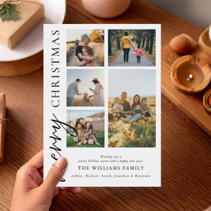 Modern Merry Christmas Photo Collage Holiday Card