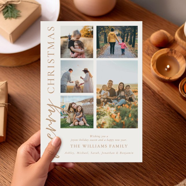 Modern Merry Christmas Photo Collage Holiday Card (Creator Uploaded)