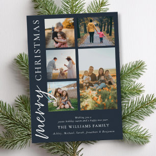 Modern Merry Christmas Photo Collage Holiday Card