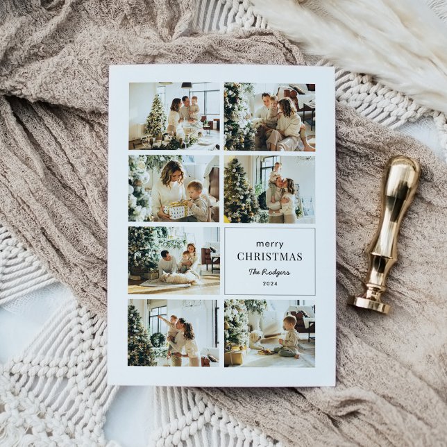 Modern Merry Christmas Photo Collage Holiday Card (Creator Uploaded)