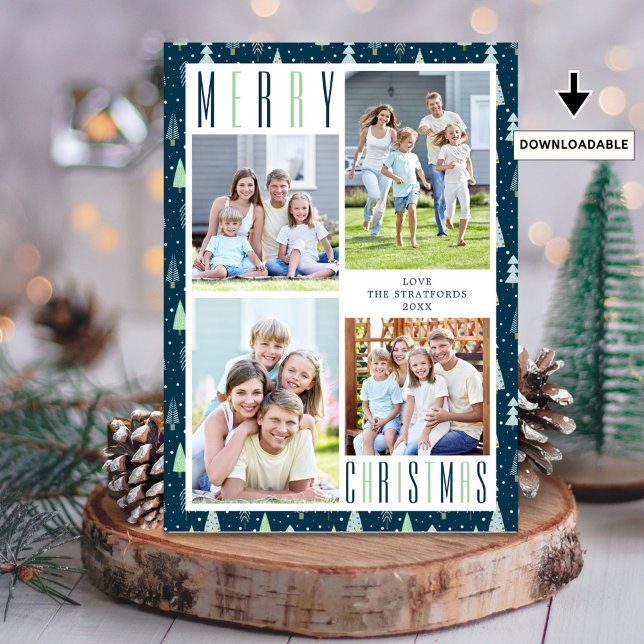 Modern MERRY CHRISTMAS Photo Collage Trees Holiday Card (Creator Uploaded)