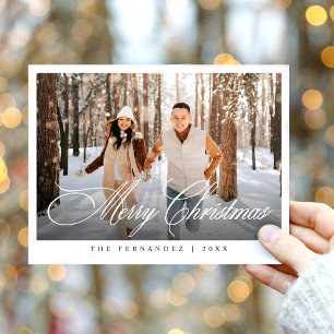 Modern Merry Christmas Photo Elegant Script Holiday Postcard