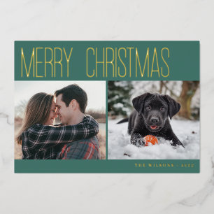 Modern Merry Christmas Photo Foil Holiday Card