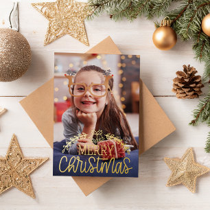 Modern Merry Christmas Photo Foil Holiday Card