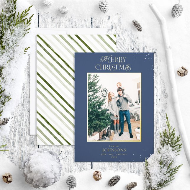 Modern Merry Christmas Photo Foil Holiday Card (Creator Uploaded)