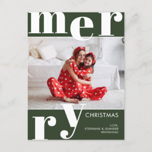 Modern Merry Christmas Photo Forest Green Holiday Postcard
