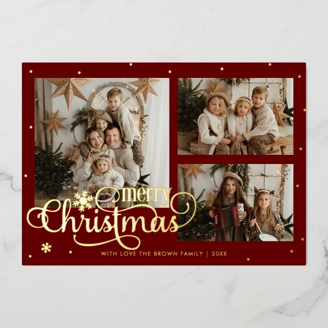 Modern Merry Christmas Photo Greeting Foil Holiday (Front)