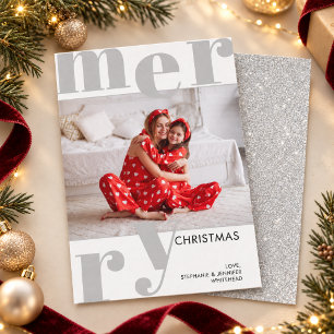 Modern Merry Christmas Photo Grey Holiday Card