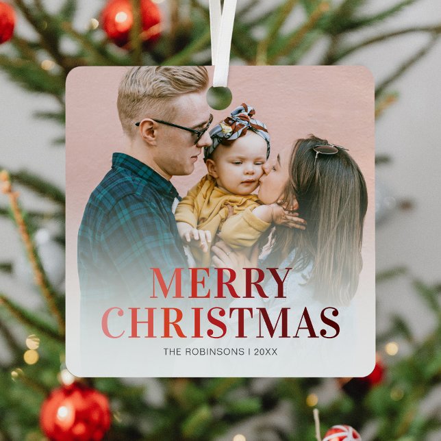 Modern Merry Christmas Photo Metal Tree Decoration (Creator Uploaded)