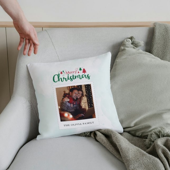 Modern Merry Christmas Photo Personalised Cushion (Modern Merry Christmas Photo Personalized Throw Pillow)