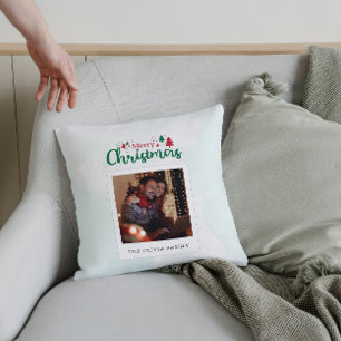 Modern Merry Christmas Photo Personalized Cushion