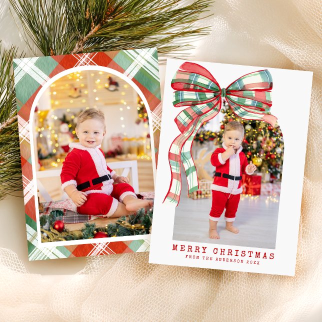 Modern Merry Christmas Photo Red Green Holiday Card (Creator Uploaded)