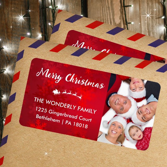 Modern Merry Christmas Photo Return Address Label (Add your own photo, family or individual name and address. Merry Christmas!!)