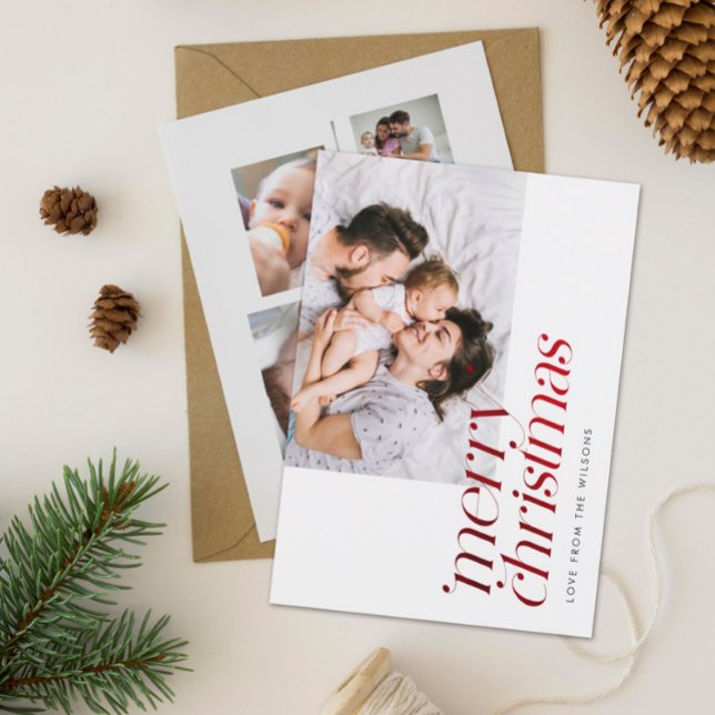 Modern Merry Christmas Photo Stylish Red Foil Holiday Card (Creator Uploaded)