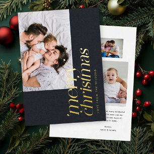 Modern Merry Christmas Photo Stylish Traditional Foil Holiday Card