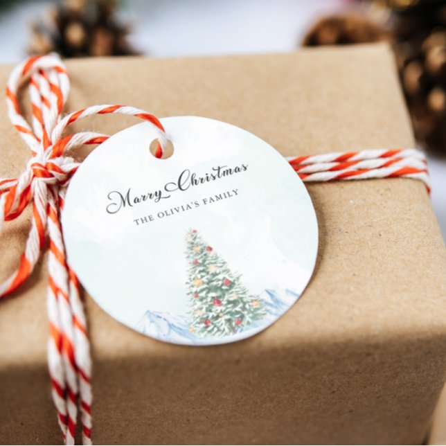 Modern Merry Christmas Pine Tree Classic Round Sticker (Modern Merry Christmas Pine Tree Classic Round Sticker)