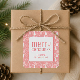 Modern Merry Christmas Pink Holiday Square Sticker