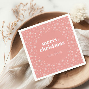 Modern Merry Christmas Pink with Snowflake Pattern Napkin