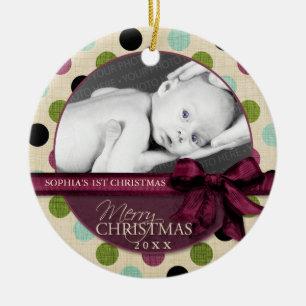 Modern Merry Christmas Polka Dots Ornament