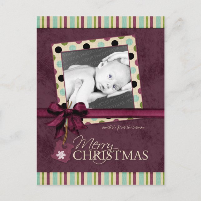 Modern Merry Christmas Polka Dots Postcard (Front)
