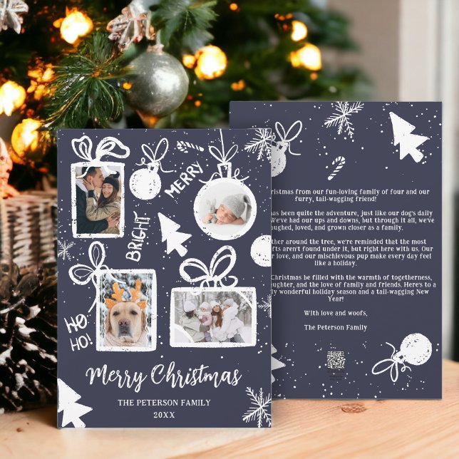 Modern merry Christmas presents blue fun 4 photos Holiday Card (Modern merry Christmas presents blue fun 4 photos Holiday Card)