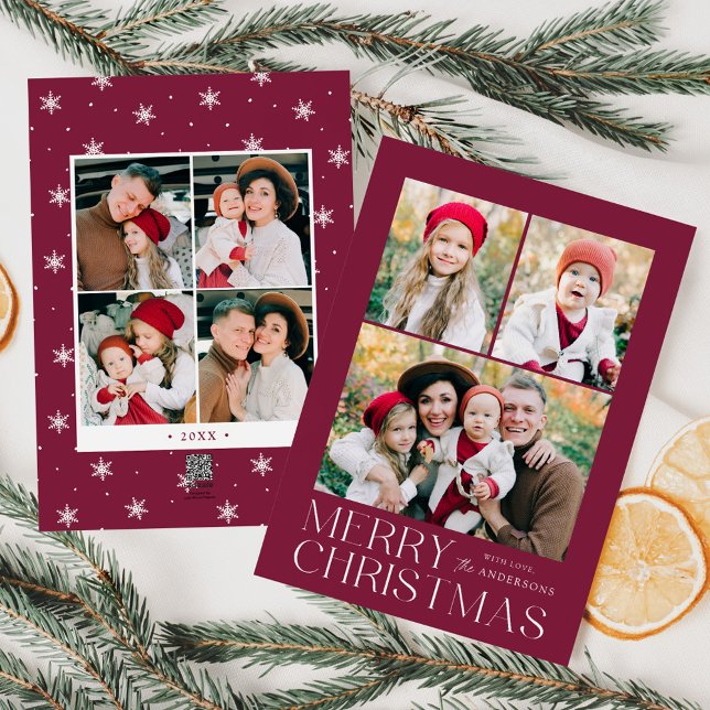 Modern Merry Christmas Purple 7 Photo Collage Holiday Card (Creator Uploaded)